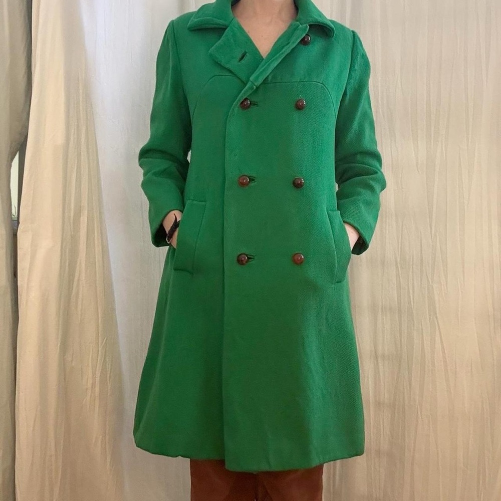 Green Wool Double-Breasted Pea Coat Vintage 1950s/1960s - Picture 2 of 8